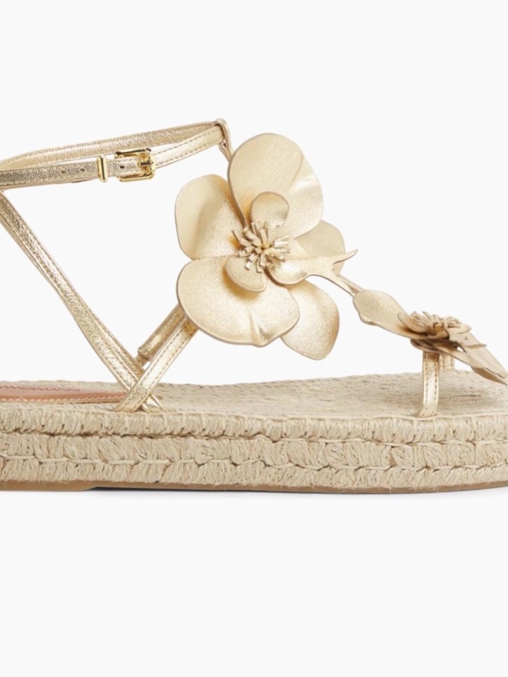 Zimmermann Orchard Metallic Gold Floral Espadrille Sandals.